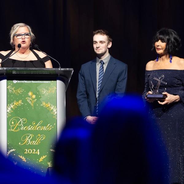 Award winner Michelle Rhodes on stage at the President's Ball