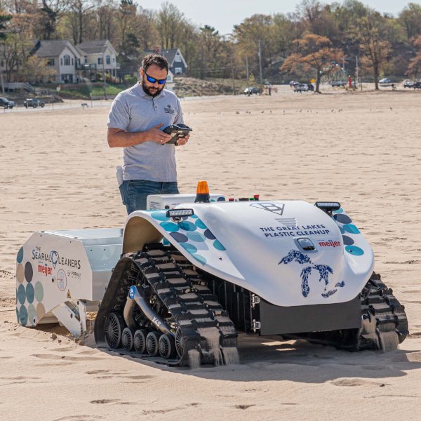 Eric Hecox demonstrates the BeBot robot